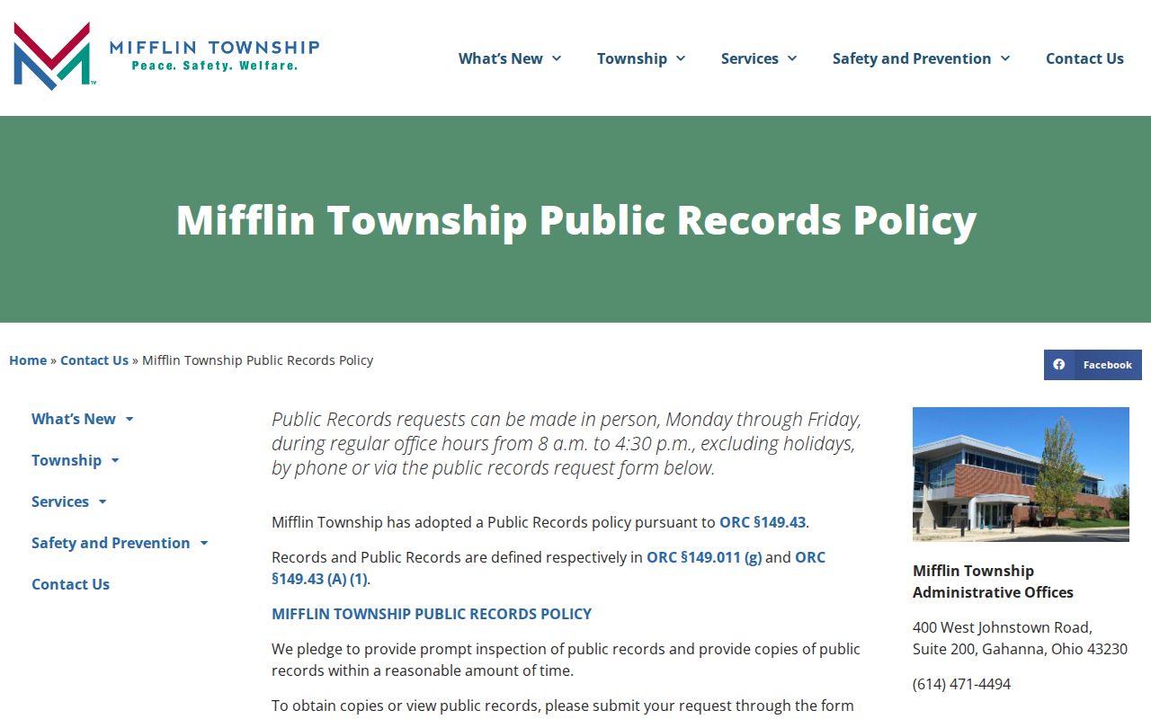 Mifflin Township residents directory public records request policy