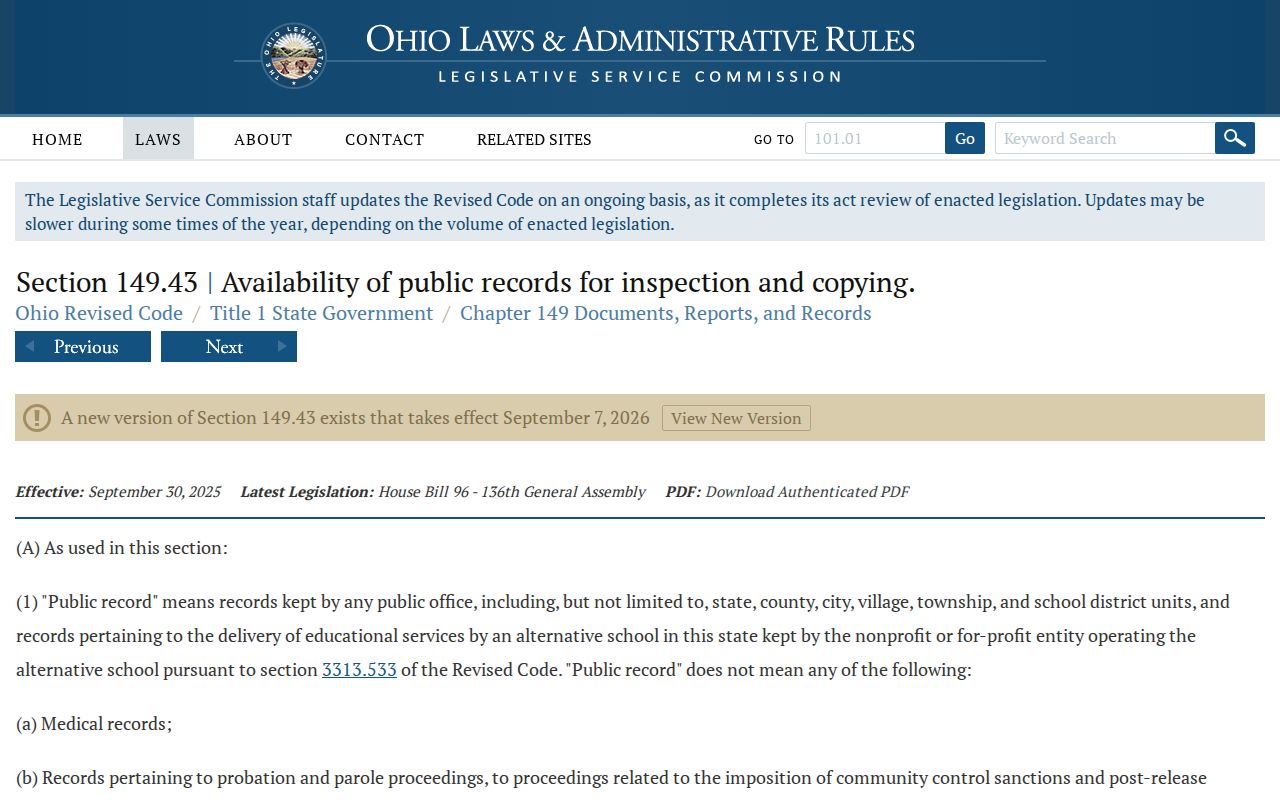 Mifflin Township residents directory Ohio public records law
