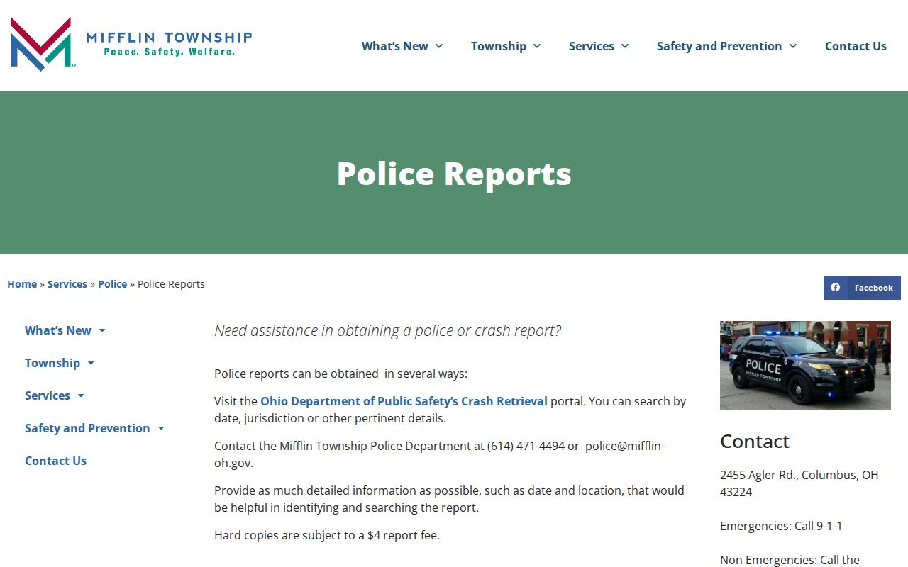 Mifflin Township neighbors research with the Township police report access page