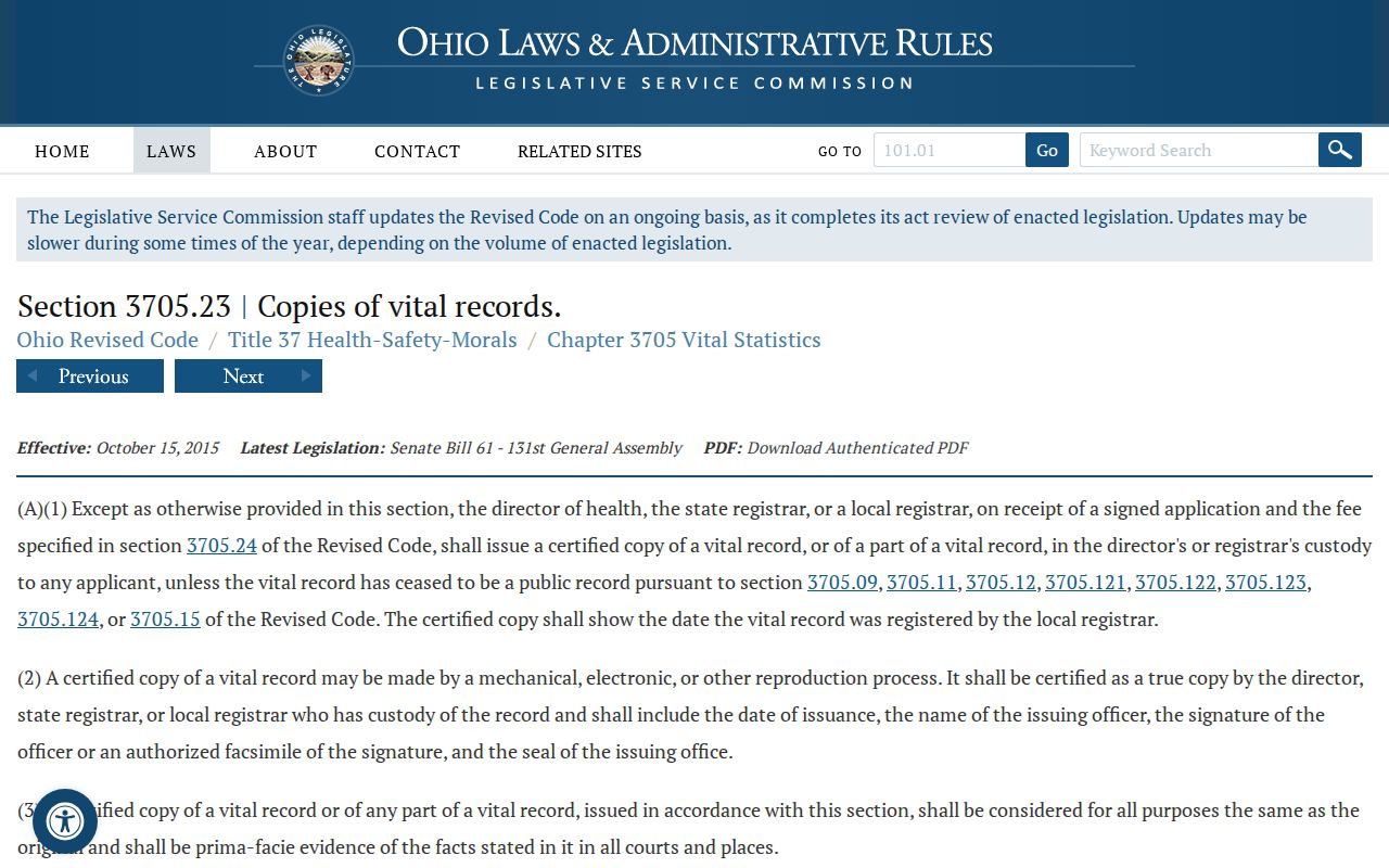 Mifflin Township previous residents research and Ohio vital records access law
