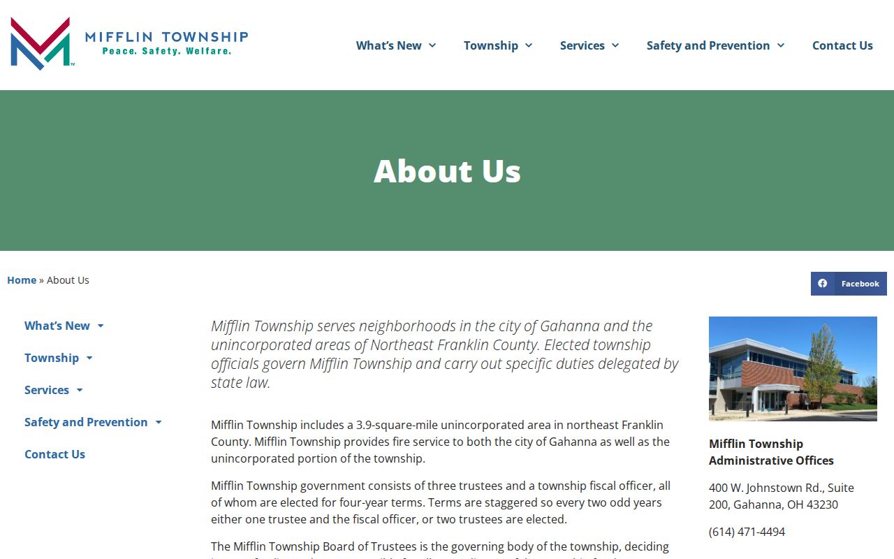 Mifflin Township street directory source showing the Township jurisdiction overview