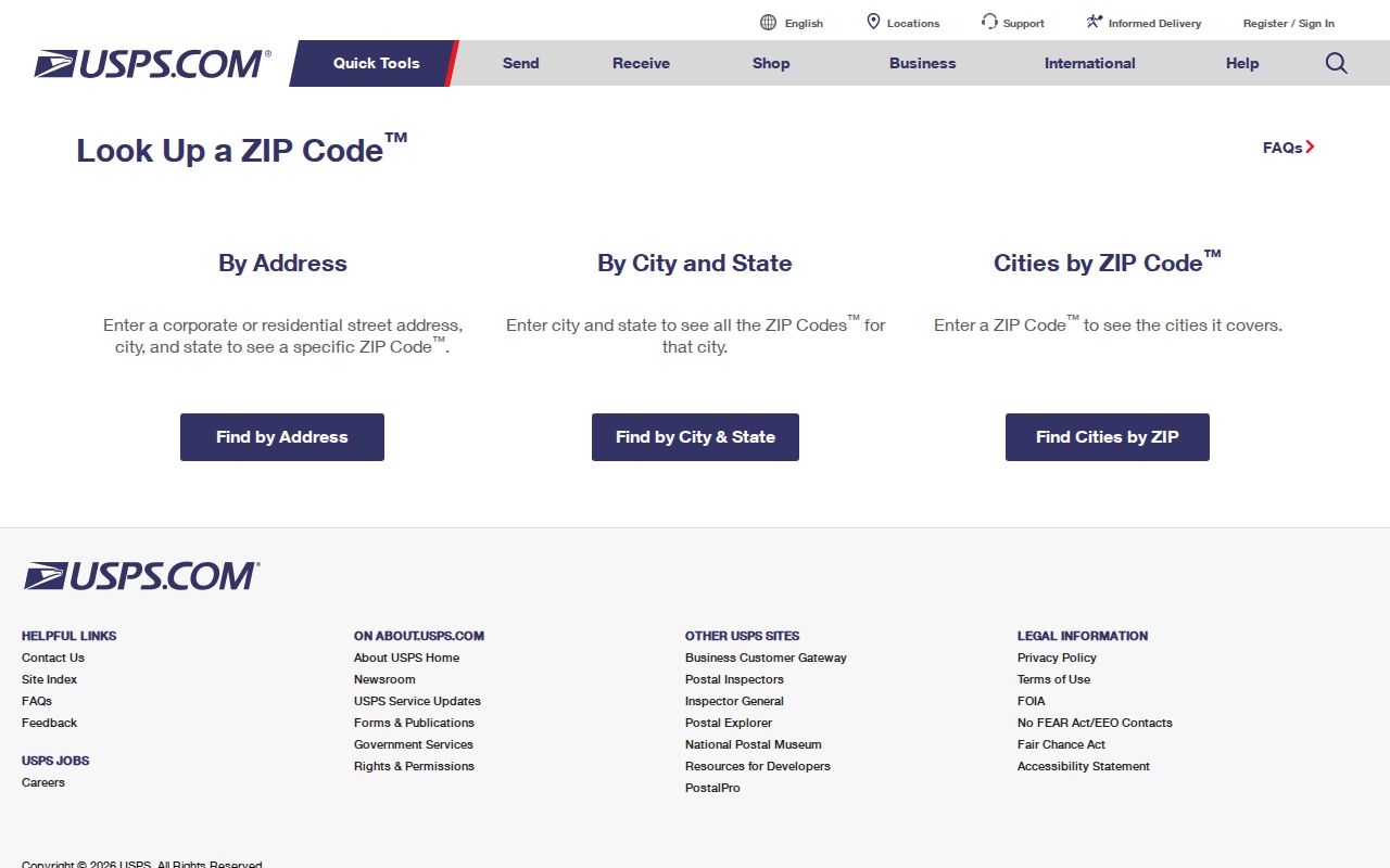 Mifflin Township ZIP code directory source showing the USPS ZIP Code Lookup